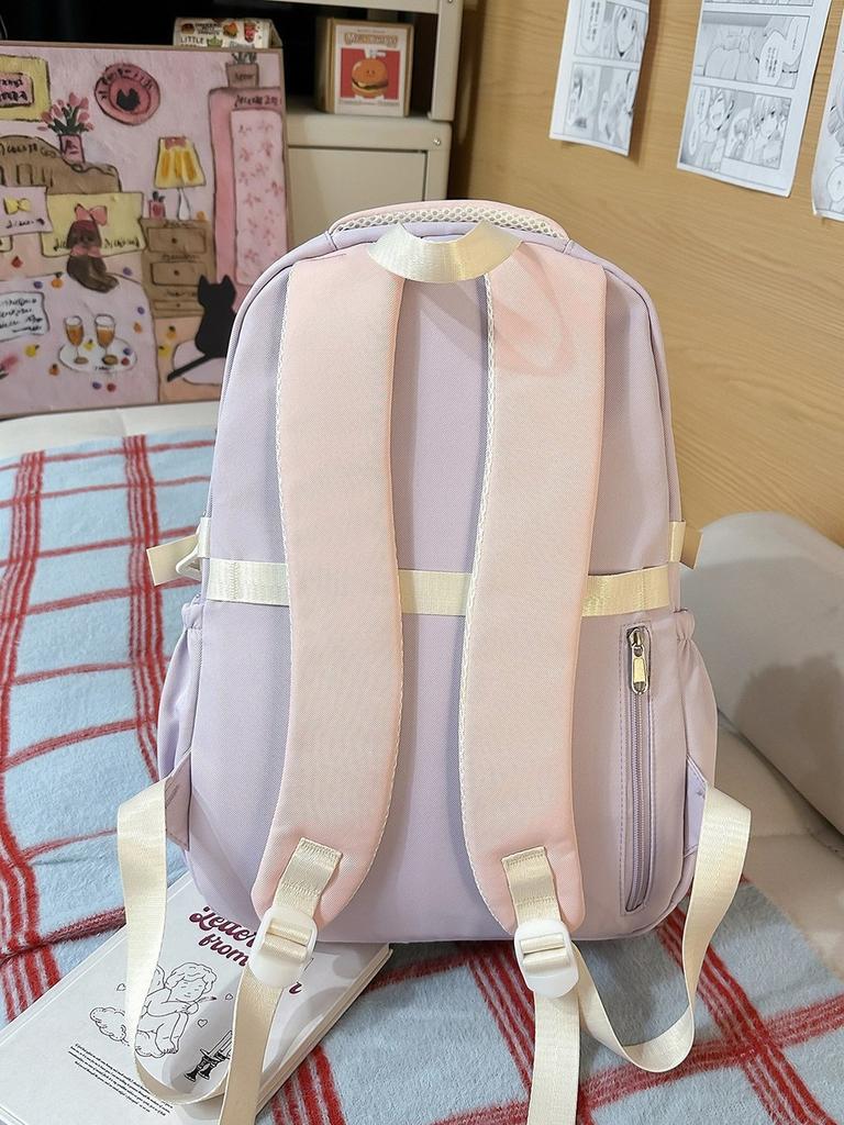 Spring New Student Backpack With Color Block Design And Nylon Material For School Use