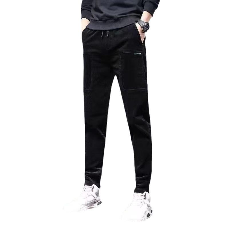 Pánské ležérní manšestrové harémové kalhoty – volný střih, šest kapes, rovné, vhodné na jaro/podzim