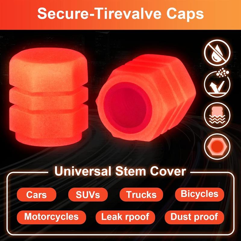 Luminous Wheels Tire Air Cap Cover Fluorescent Night Glowing Tyre Valve Caps Auto Wheel Valve Stem for Car,SUV,Motorcycles,Truck Stem Caps1