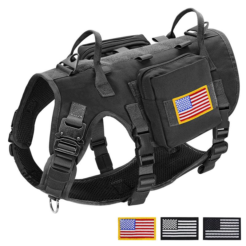 Durable Tactical Military Dog Harness Strong Nylon Pet Vest Working Dog Training Harness With 2 Bag 3 Flag For Small Large Dogs