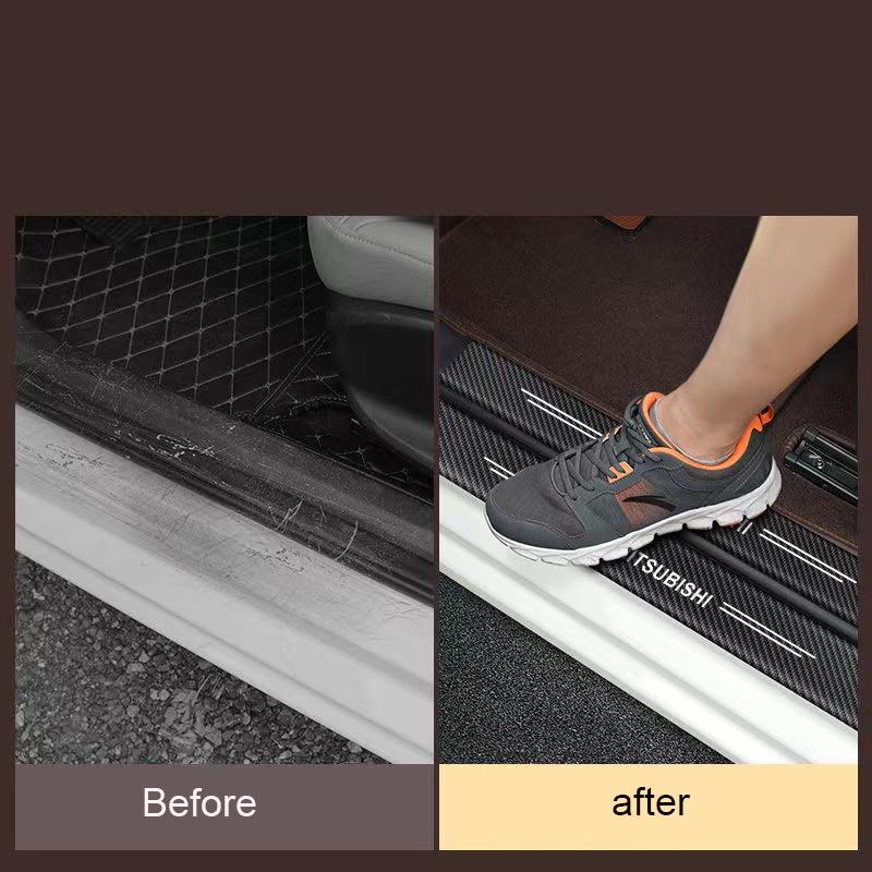 Car 4Pcs Car Door Sill Protector Stickers Carbon Fiber Door Sill Stickers For Mitsubishi Asx Lancer Outlander Pajero Ralliart