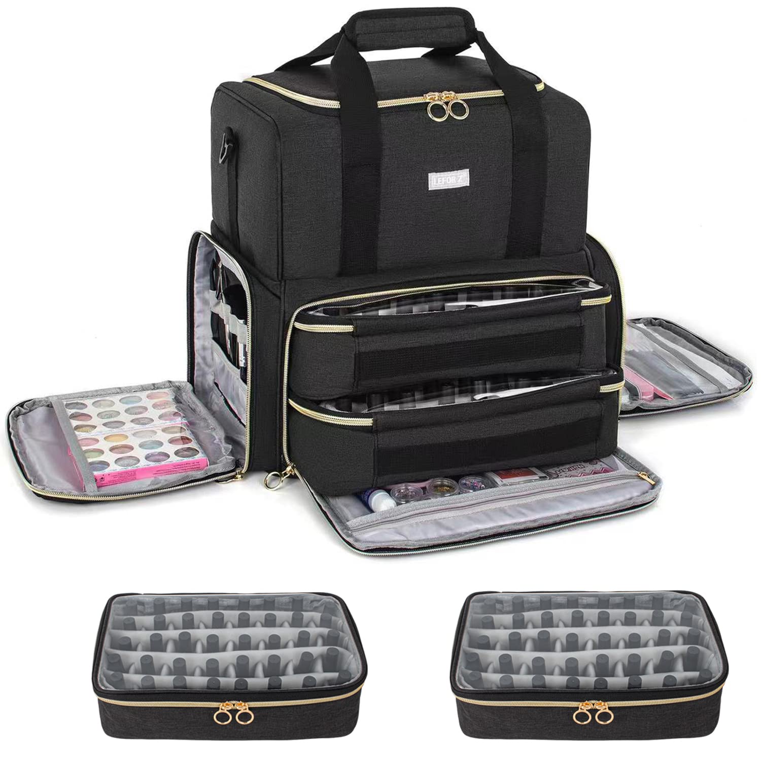 

Nail Storage Double Large Holds 80 Nail Bottles Can Store a Nail Nail Tool Bag Box Case, Layer, Capacity, (15ml), Lamp, (Black)