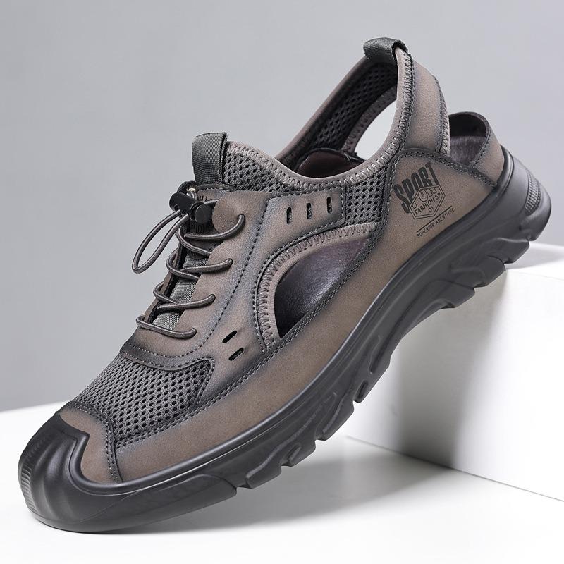 Men S Breathable Hollow Out Lace Up Casual Outdoor Slip On Versatile Lightweight Driving Sandals