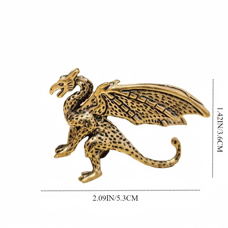 1PC Vintage Brass Fierce Dragon Figurine, Antique Mythological Western Dragon Desktop Decoration Ornament