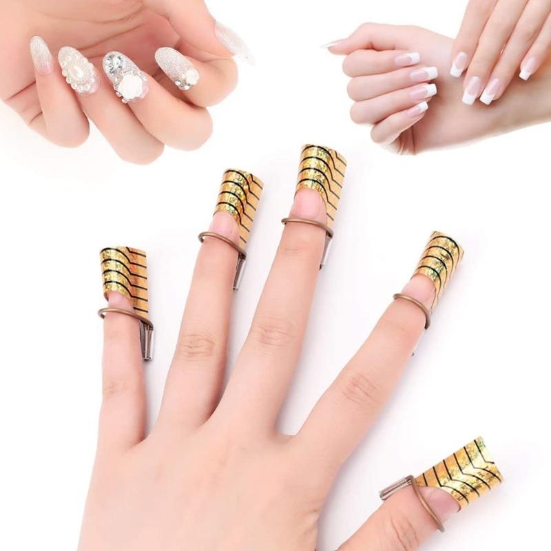 5PCS Reusable Metal Nail Art Forms For Acrylic Gel Extensions Precise Fit Two Colors Design Lightweight Manicure Tool