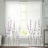 Watercolor Gentle Lavander Flowers Tulle Window Curtain For Living Room Bedroom Voile Sheer Curtains Kitchen Treatments Drapes