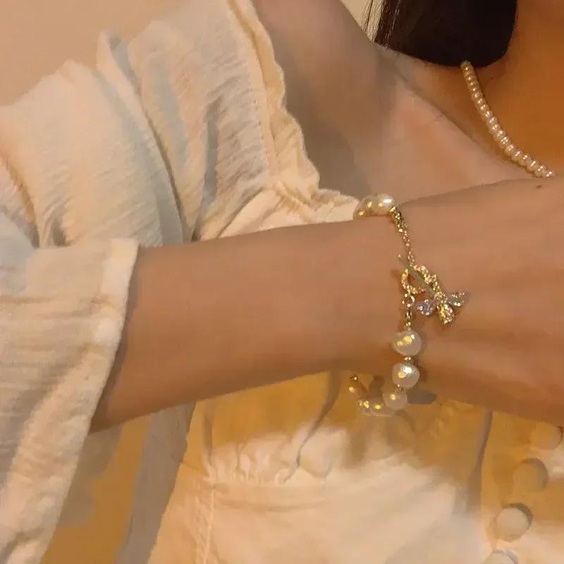 4Pcs/Set Trendy Individuality Open Mouth Bracelet Set for Women Zircon Gold Color Butterfly Pearl Open Cuff Bangle Girls Jewelry