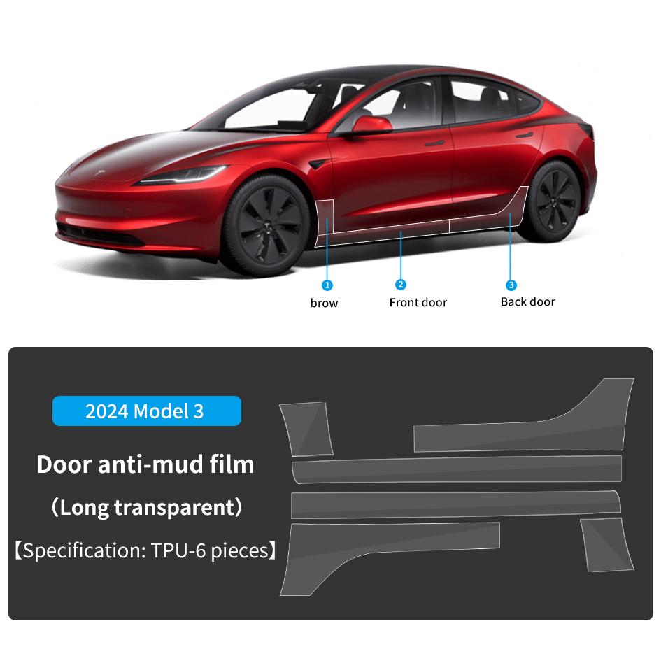 

Carbon flash for Tesla 2024-25 Model 3 Car Door Long TPU Refit Sticker Paint Door film Anti mud film (long transparent) 2024-25M3 Long door