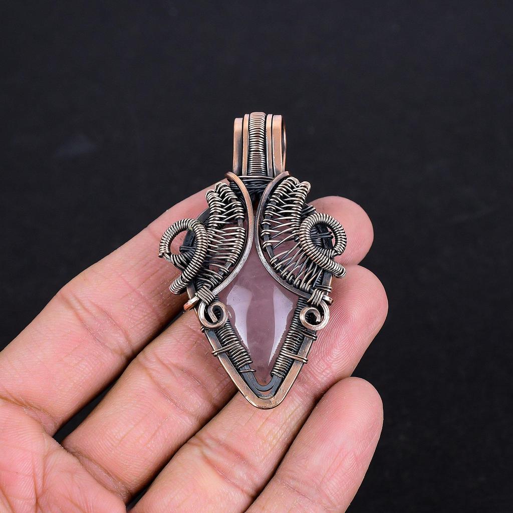 Rose Quartz Jewelry, 999 Copper Wire Wrapped Pendant Handmade Gemstone Jewelry, Gifts For Wife Brand New Pendant