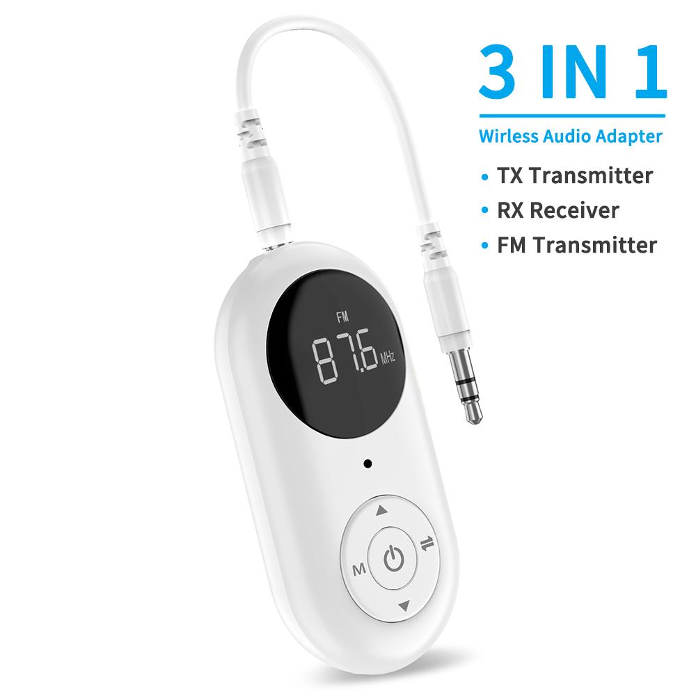 3-In-1 Bluetooth 5.3 Receiver Transmitter FM Wireless Audio Adapter 3.5mm AUX With MIC HD Handsfree Calling For Car Kit Speaker