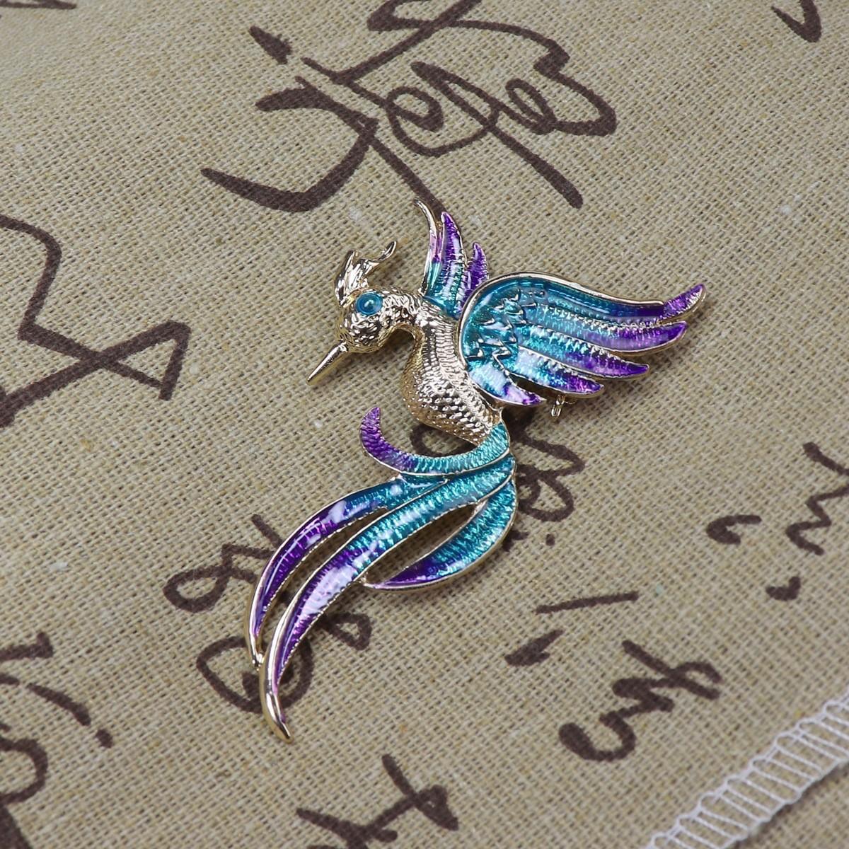 

Средневековая винтажная маркированная брошь Jj ручной работы с эмалевым корсажем Феникс золотой