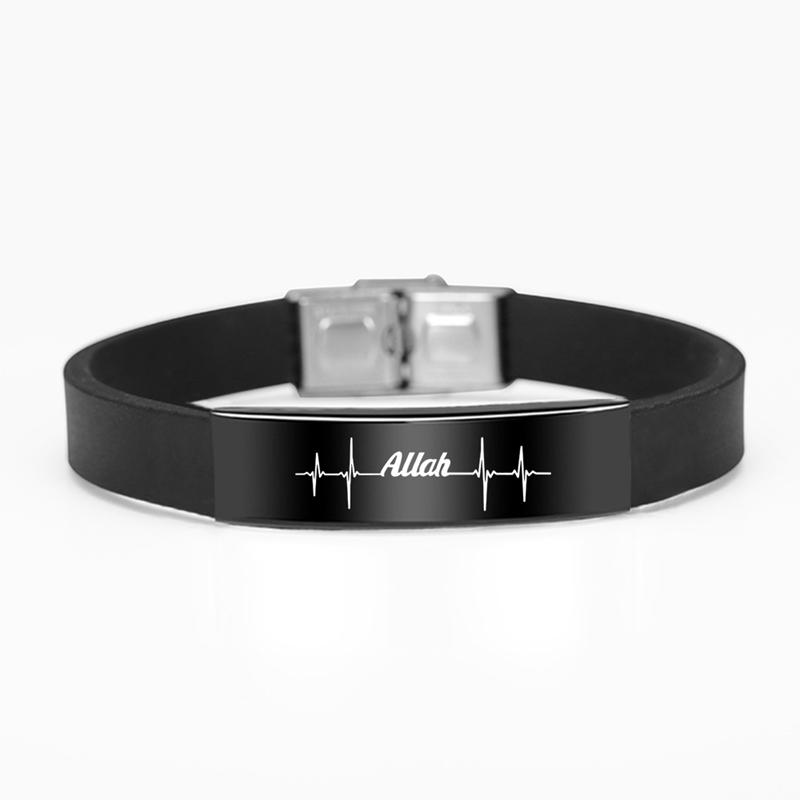 Allah Islam Armband Schmuck Religiöser islamischer muslimischer Edelstahl Charms Silikonband Armreifen für Männer Frauen