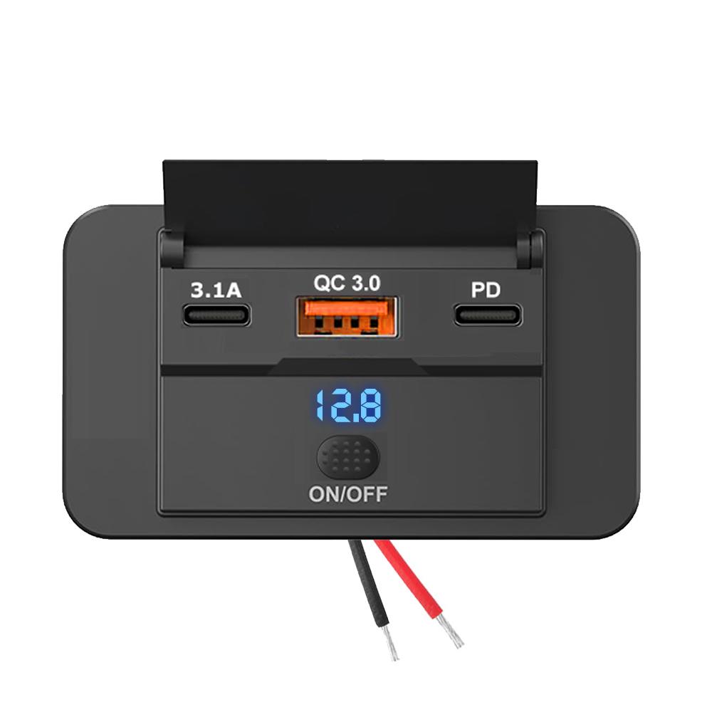 108W 4 Ports 12V RV USB Outlet 90W PD and QC 3.0 18W Port Car Charger Socket Accessories with Switch voltage for Car Bus RV