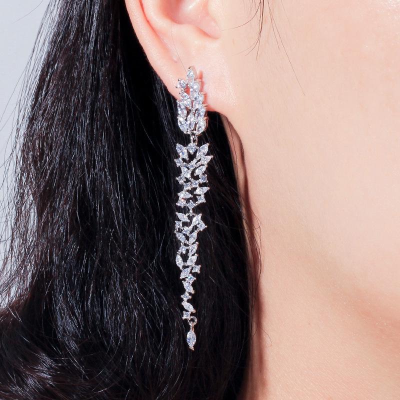 Zircon Full Diamond Fringed Earrings Party Birthday Party Temperament Long Earrings