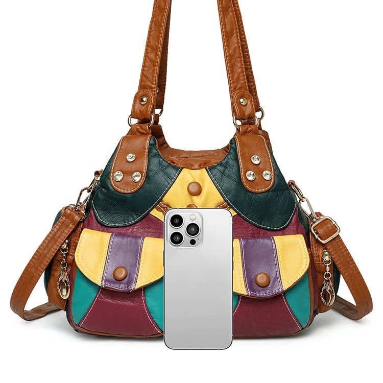Borsa a tote con blocchi di colore da donna, borsa a tracolla crossbody vintage