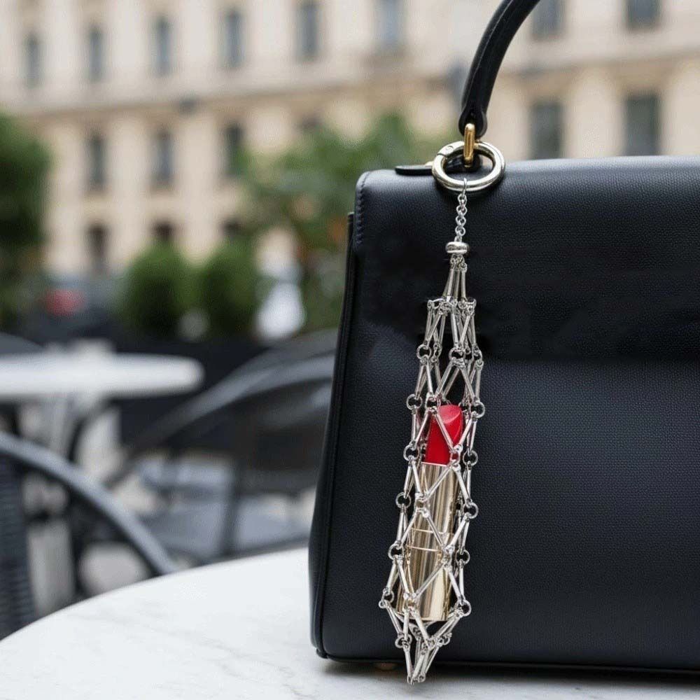Mini Metal Net Lipstick Bag Hollow Lipstick Cover Key Ring Mesh Bag Key Chain  Outdoor