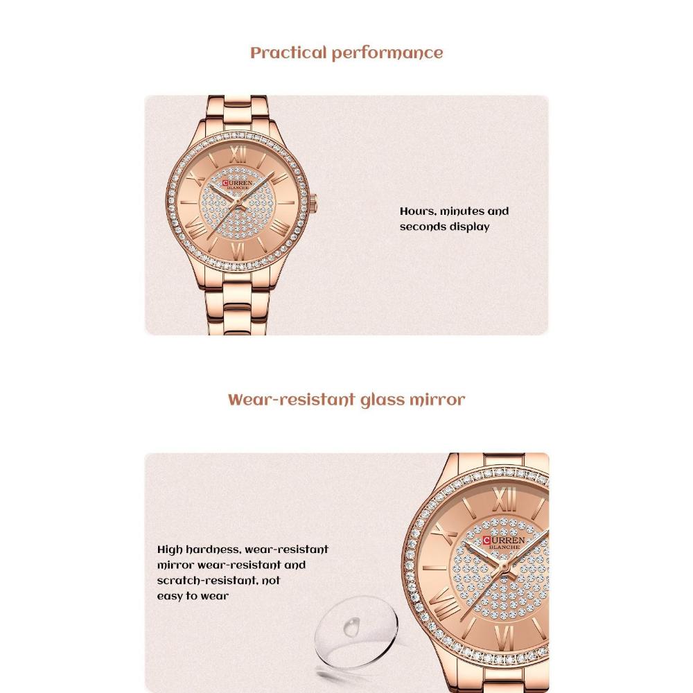 CURREN Fashion Women Gold Watches Luxury Diamond Dial Ladies Wristwatch Stainless Steel Bracelet Waterproof Luminous Classic Female Clock