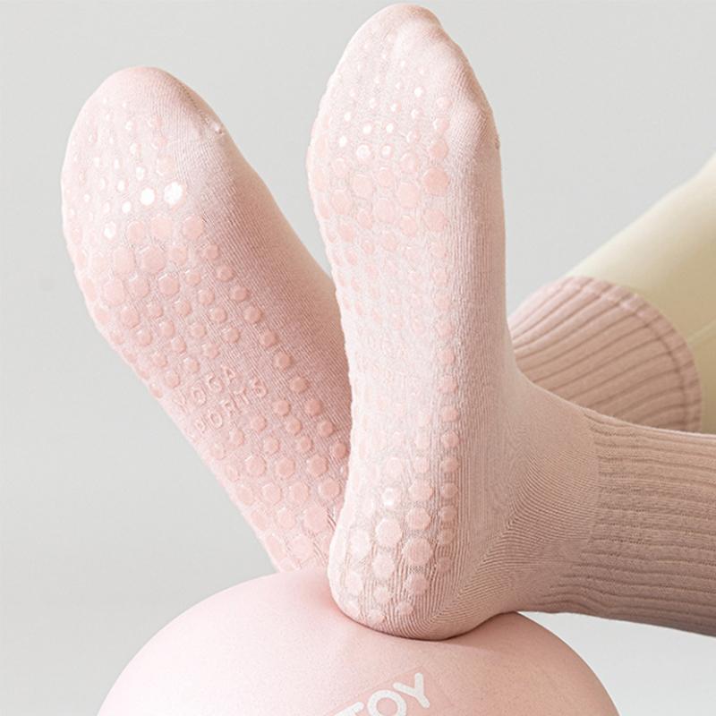 3 Pairs Women's Yoga Socks Mid Calf Non-slip Pilates Socks For Women Solid Color Breathable Fitness Dance Gym Training Socks