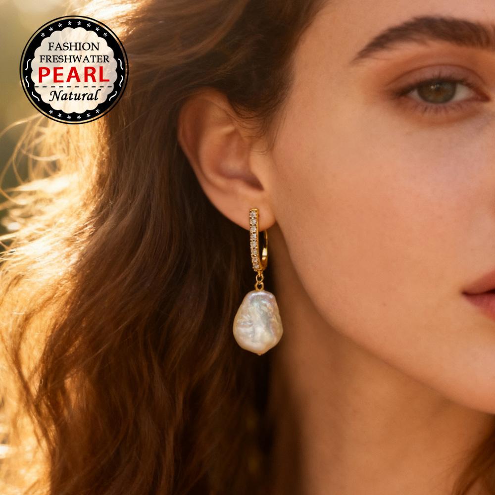 SENIKO Orecchini di perle barocche di grandi dimensioni d'acqua dolce naturale Orecchini pendenti di perle di zirconi cubici di moda per gioielli da donna