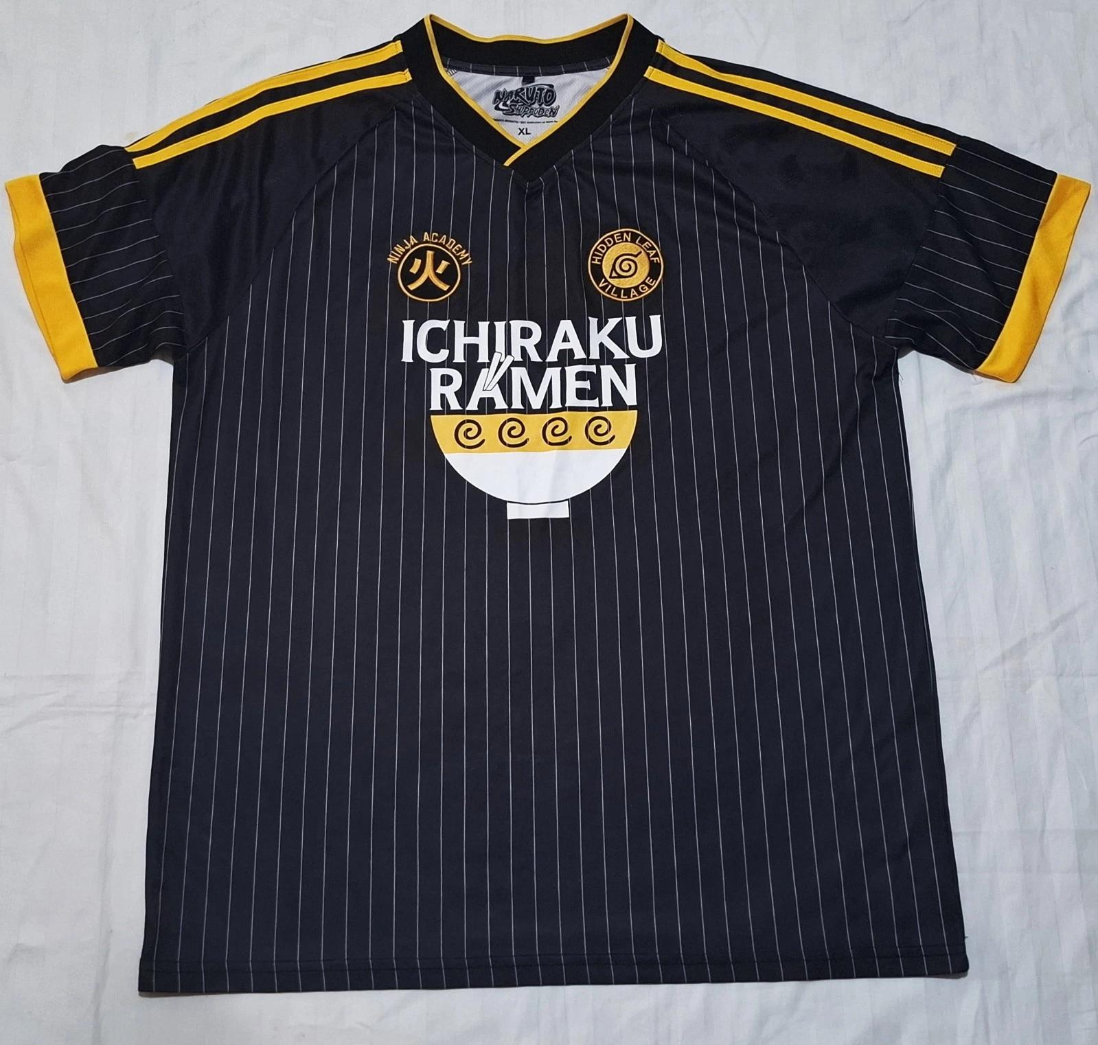 Naruto Shippuden Ichiraku Ramen Hidden Leaf Jersey Shirt Black Mens XL New L