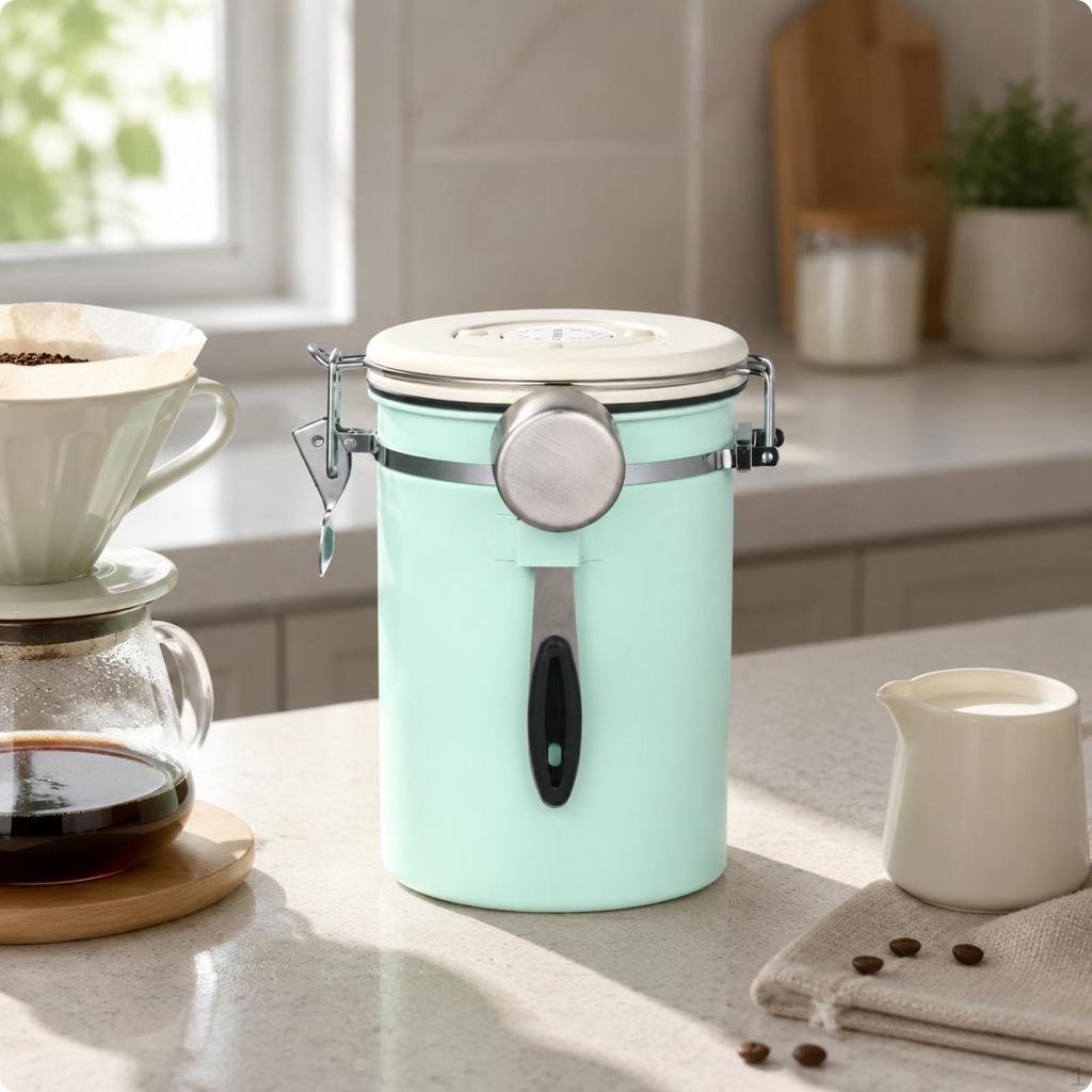 Coffee Canister with Scoop Stainless Steel Container Freshness Keeping