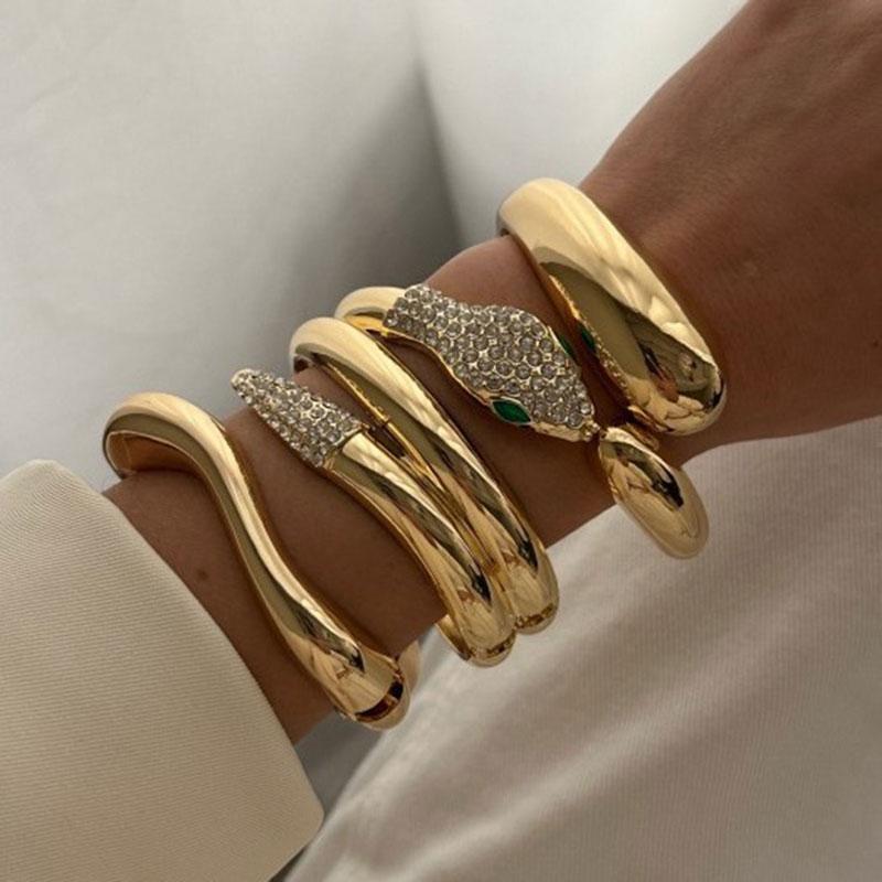Gold Color Chunky Metal Snake Geometric Wide Cuff Bangles for Women Open Irregular Bracelets Bangle Men Goth Punk Jewelry