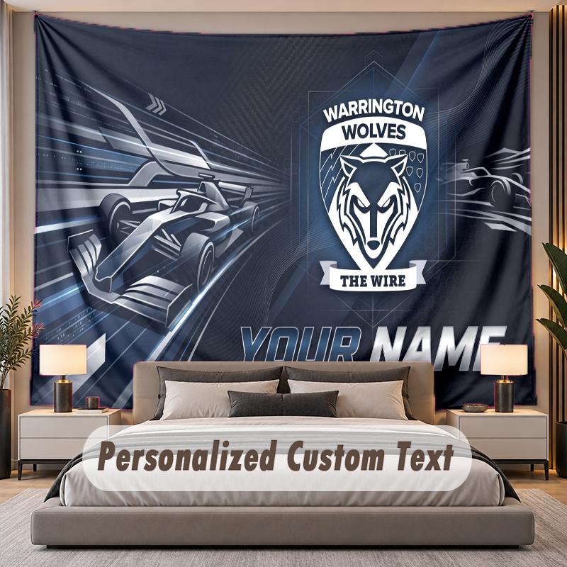 Custom Name Text Tapestry Warrington Wolves Personalized Polyester Wall Tapestry For Bedroom And Room