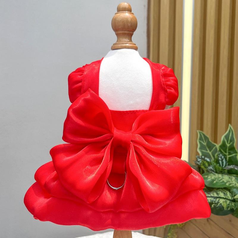 Frühling Sommer Hunde Prinzessinnenkleid mit D-Ring Große Schleife Haustierrock für Kleine Hunde Katzen Schnauzer Shih Tzu Welpenrock Kleidung