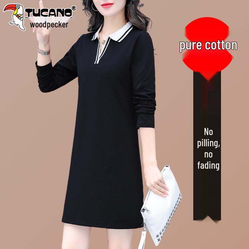 

Woodpecker Women s Black Polo Collar Long-Sleeve Slimming Cotton Dress - Spring/Autumn 2025 M, recommended for 40-45 kg чёрный