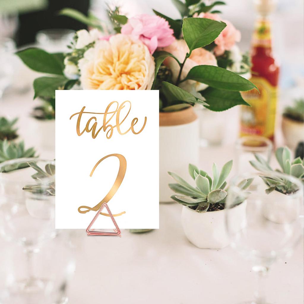 100Pcs Table Card Holder Triangle Shape Card Stand Clip Metal Table Number Holders Place Card for Wedding Party Office Desk