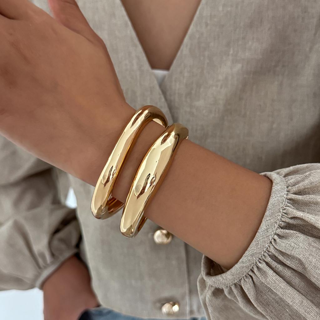 Punk Style Metal Texture Matte Bracelet, Fashion Style Irregular Glossy Spring Buckle Bracelet