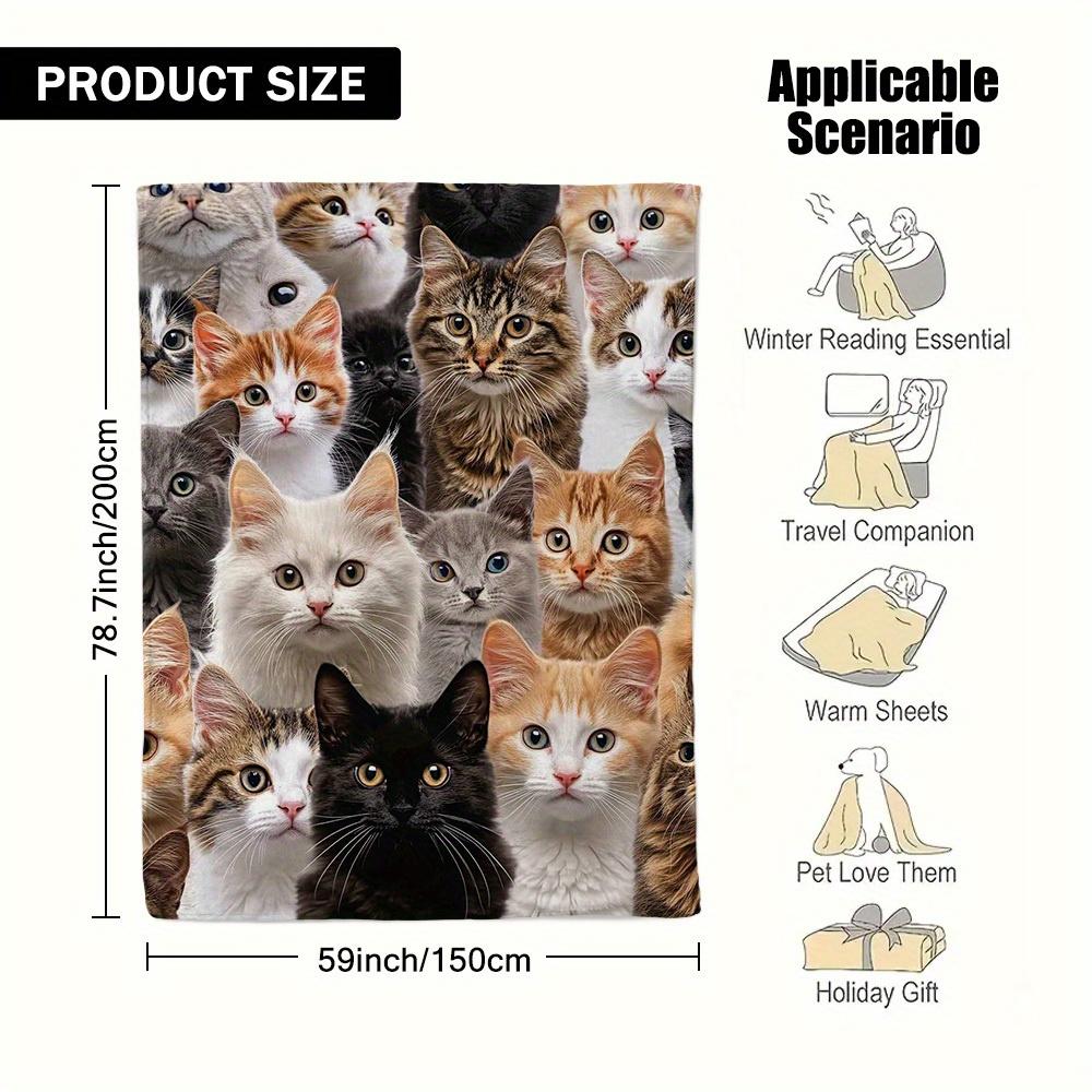Cute Cats Fleece Blanket 3D Cat Faces Design Soft Cozy Throw Home Decor for Living Room or Bedroom Gift for Cat Lovers60x80