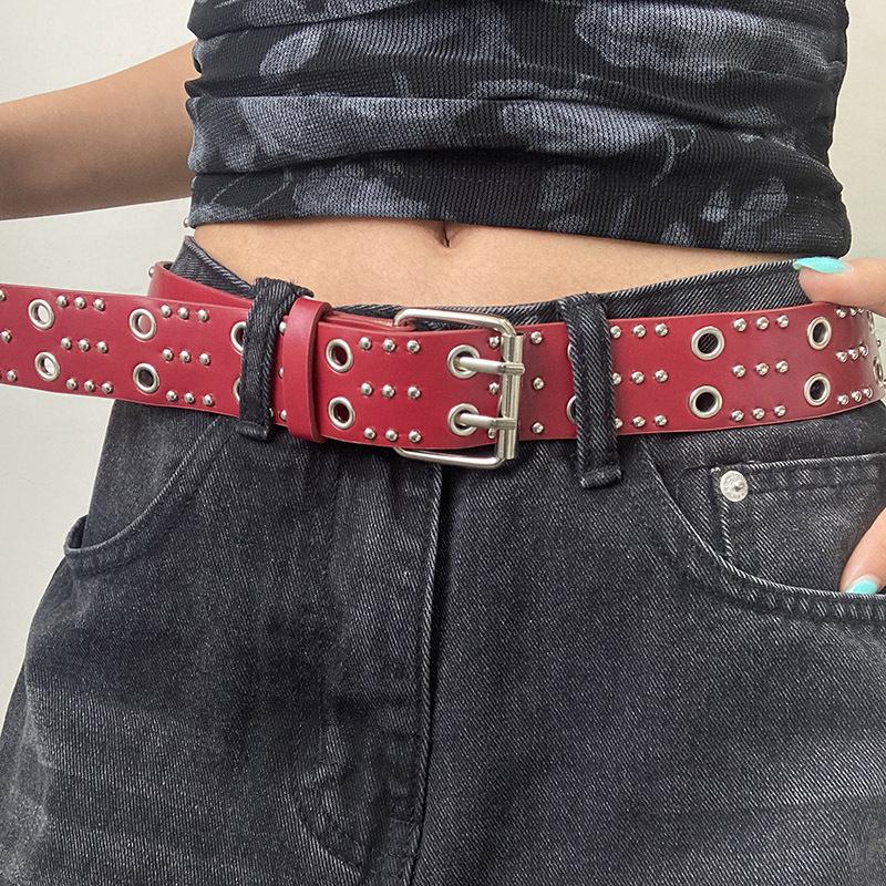 Women's Rivet Belt Fashion Casual Punk Style Pu Leather Waistband Personalized Waistband Decoration Accessory