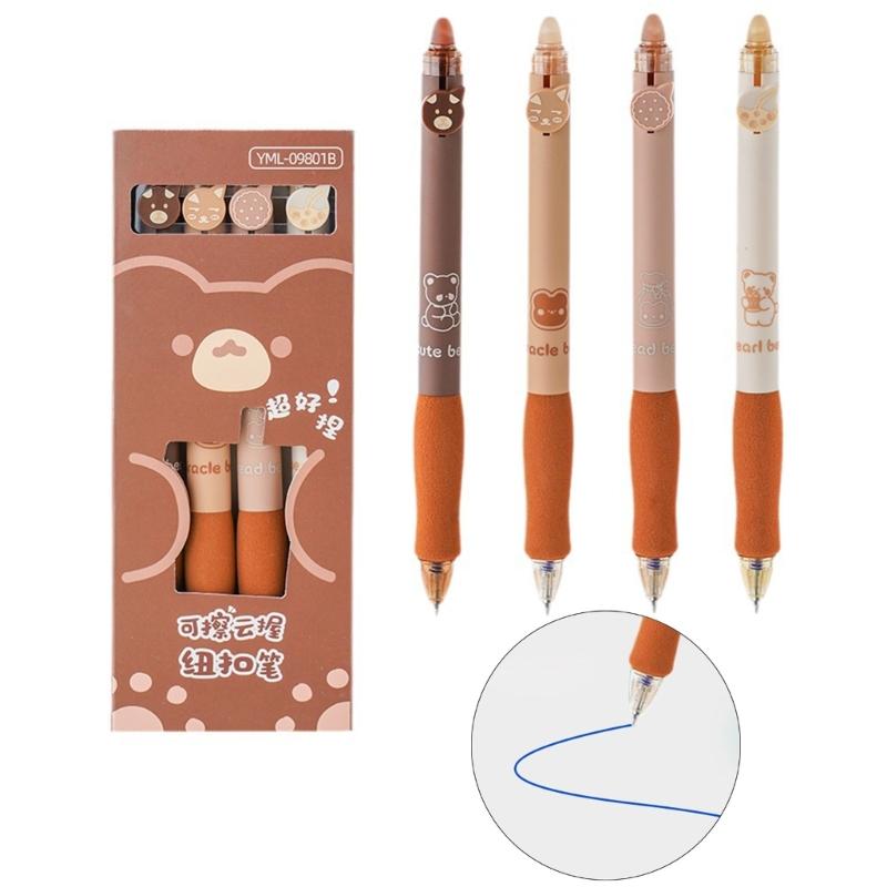 

4x 0.5mm Gel Pen Quick-Drying Neutral Pen Coffee Bear Erasable Pen Signature Pen Smooth Writing Pen for School Office