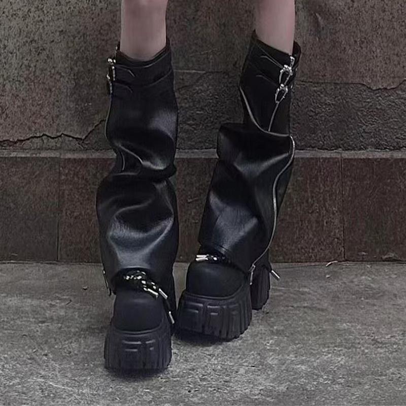 Fashion Platform Women Knee High Boots Flats High Heels Designer Shoes Dress Fashion Winter Pumps 2025 New Goth Motorcycle Botas Mujer