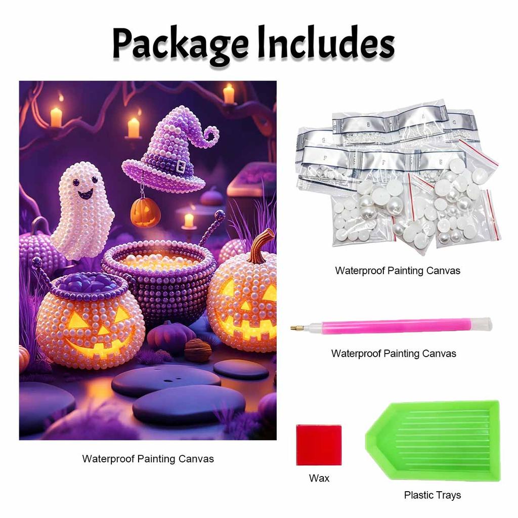 DIY Frameless Pearl Bead Painting Kit Halloween Theme Sparkling Canvas Art Creative Gift for Craft Lovers
