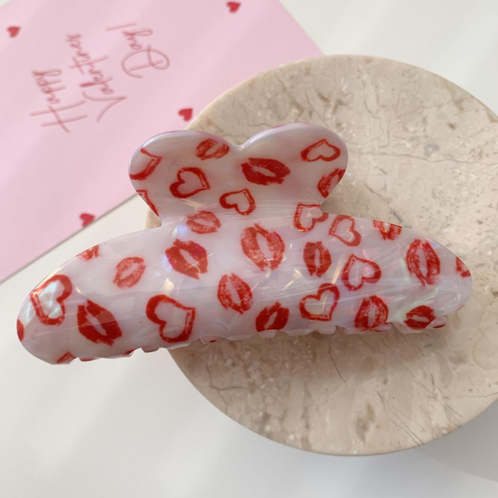 Personalized heart-shaped red lip large hair clip women's rose design salon fixed hair clip fashionable hair accessory headwear