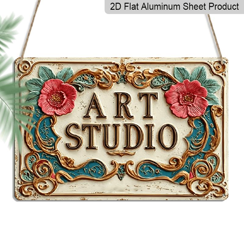 2D Flat 1pc Vintage Art Studio Aluminum Sign, 8X12 Inch Decorative Metal Plaque, Motivational Wall Art for Home, Garden, Bar, Cafe, Farm, Bathroom