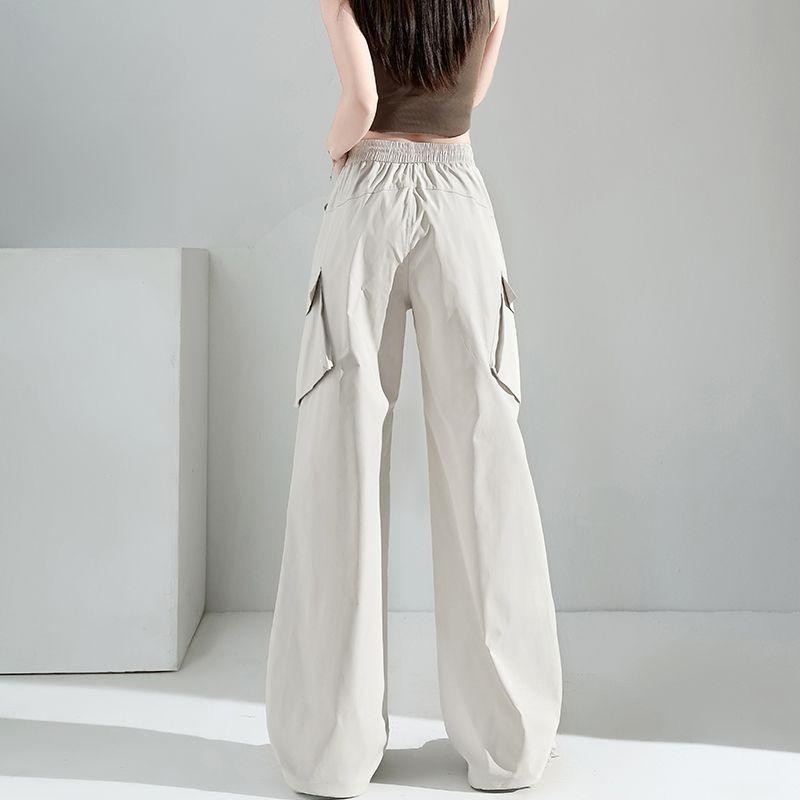 Fashionable American Cargo Pants for Women Summer High Waist Slimming Wide Leg Retro Casual Outfit
