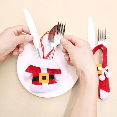 6pcs Christmas Table Decor Silverware Cutlery Tableware Holder Pocket Santa Suit Gift 2024 New Year Bag