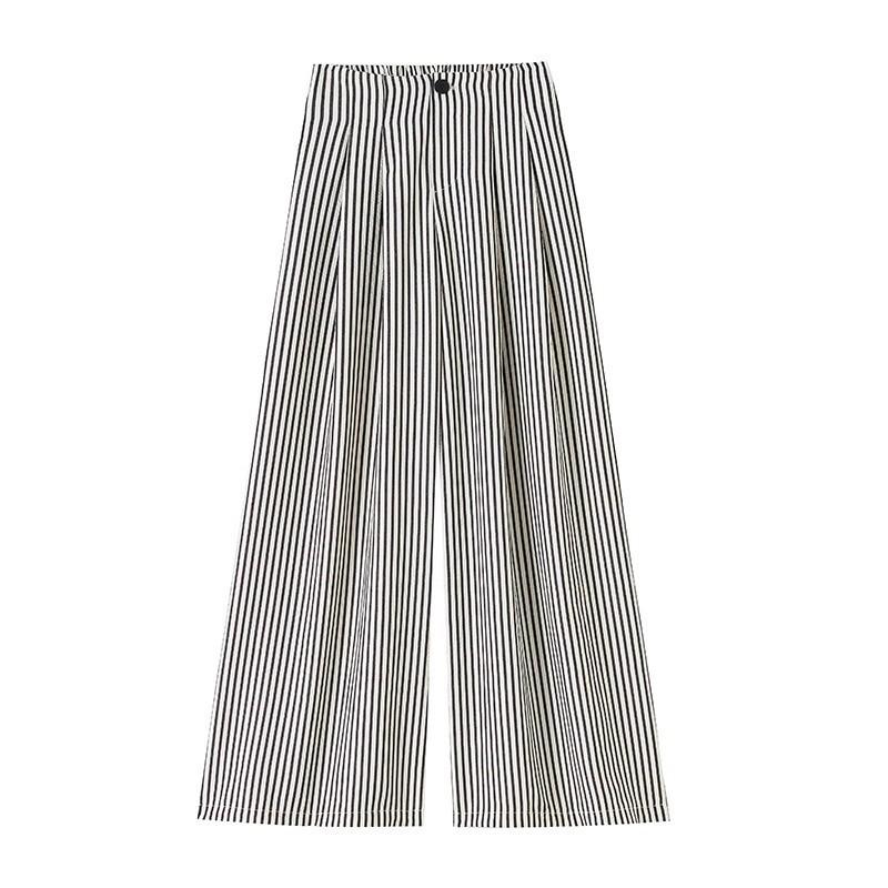 Women's Retro Striped Wide-Leg High-Waist Suit Pants - Spring 2026 Collection