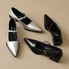 Fashion Pointed Retro Mary Jane Shoes Woman Soft Leather Word with Light Mouth Thick Heel Single Shoes Women's High Heel Women's Shoes