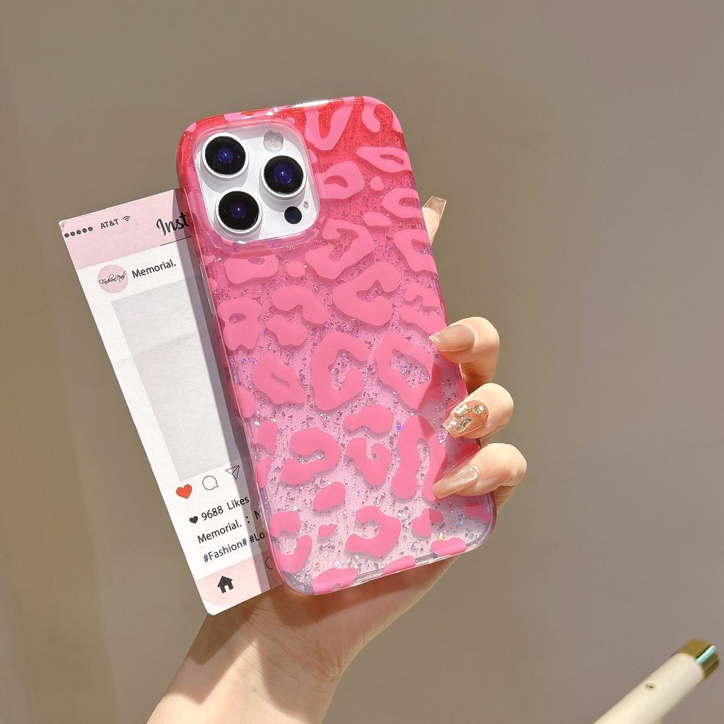 Glitter Sequin European and American Style Leopard Print Compatible with iPhone 16 Pro Max Apple 17 Phone Case 14/15 Double Layer