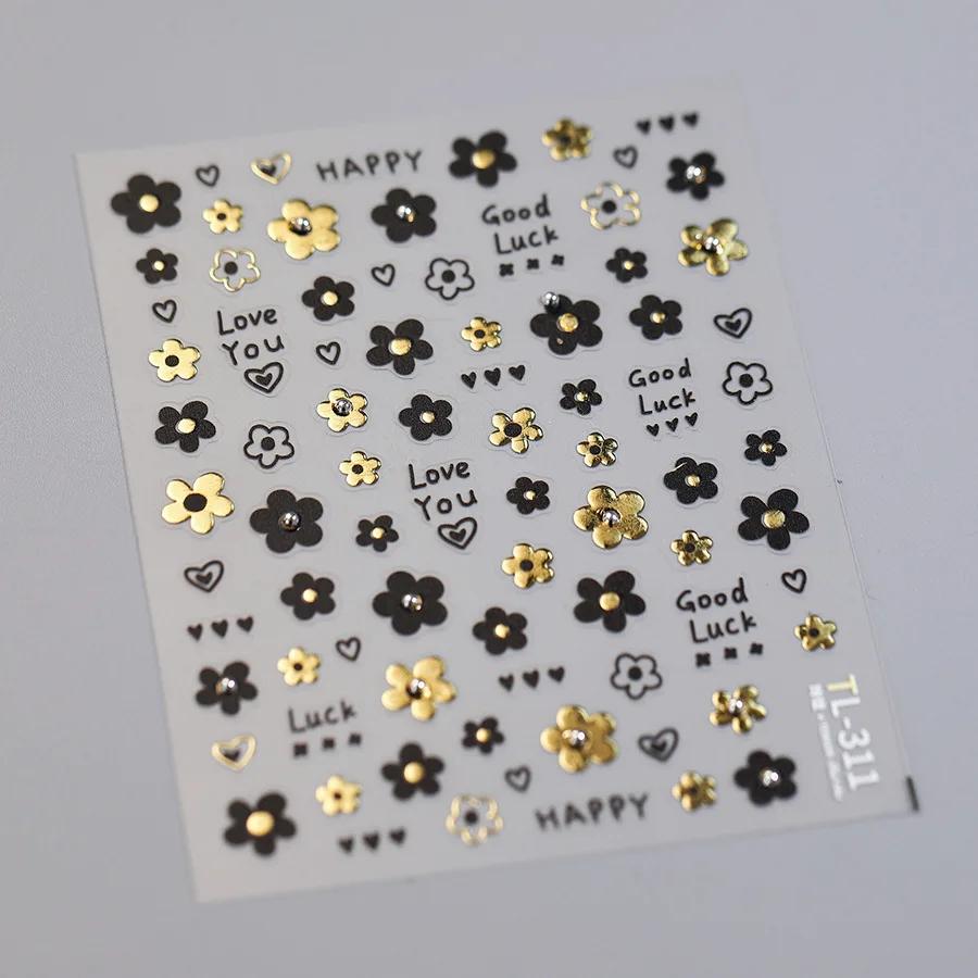 Crystal White Flower Leaves Petal Wet garden Spring Charming Elegant 5D Nail Art Stickers Rhinestone Adhesive Manicure Decals