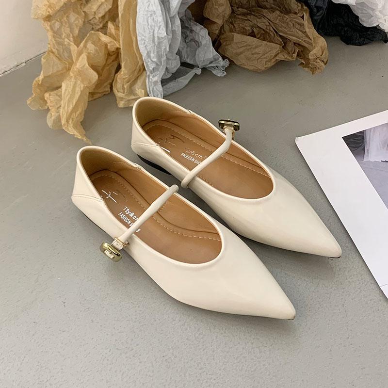 Fashion Fashion Buckle Strap Women Mary Janes Flats Shoes Pointed Toe Ladies Flats With Shoes Female Shallow Comfortable Daily Footwear