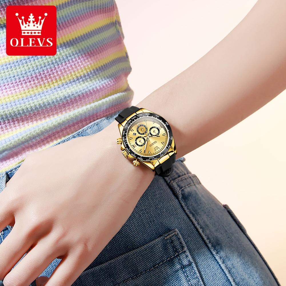 OLEVS Damenuhr Silikonarmband Luxusmarke Original Quarz Uhr für Frauen Automatisches Datum Wasserdicht Chronograph Damenuhr