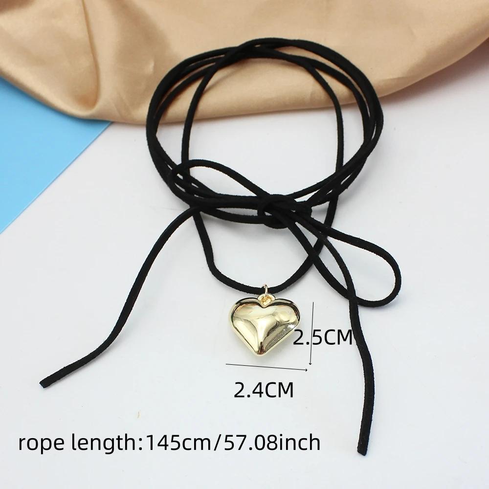 

Punk Goth Black Velvet 25mm Heart Pendant Choker Necklace for Women Weave Knotted Bowknot Adjustable Chain DIY Zircon