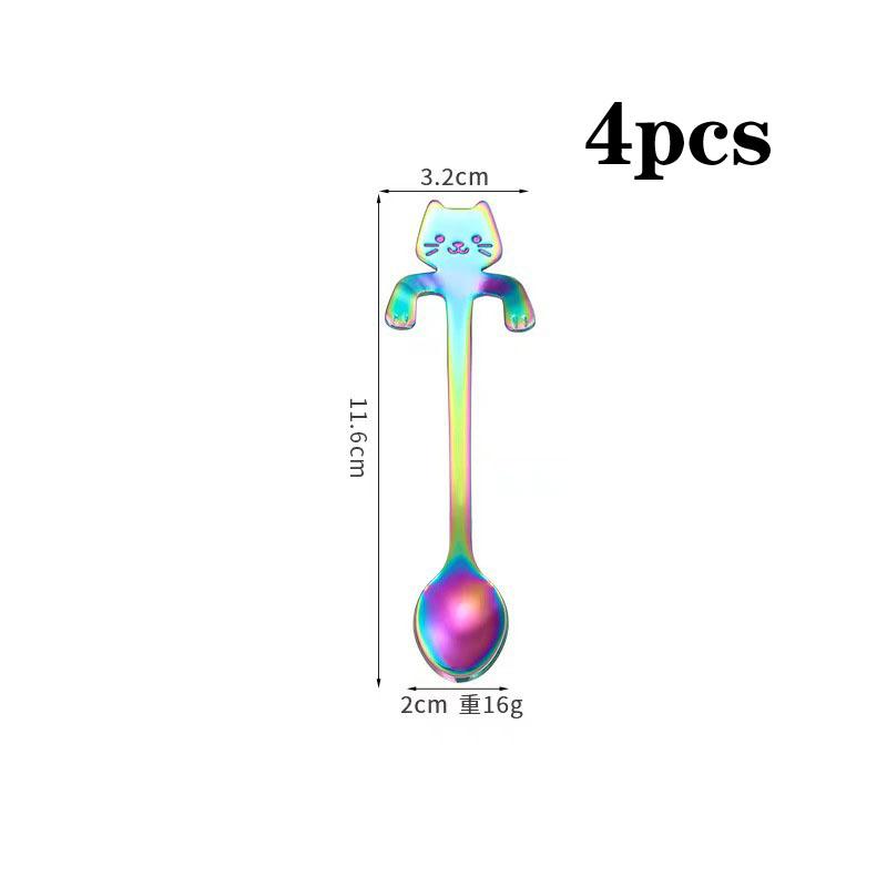 4 Cute Cat Shape Stainless Steel Coffee Scoops, Ice Cream Mini Scoops, Kitchen Tools