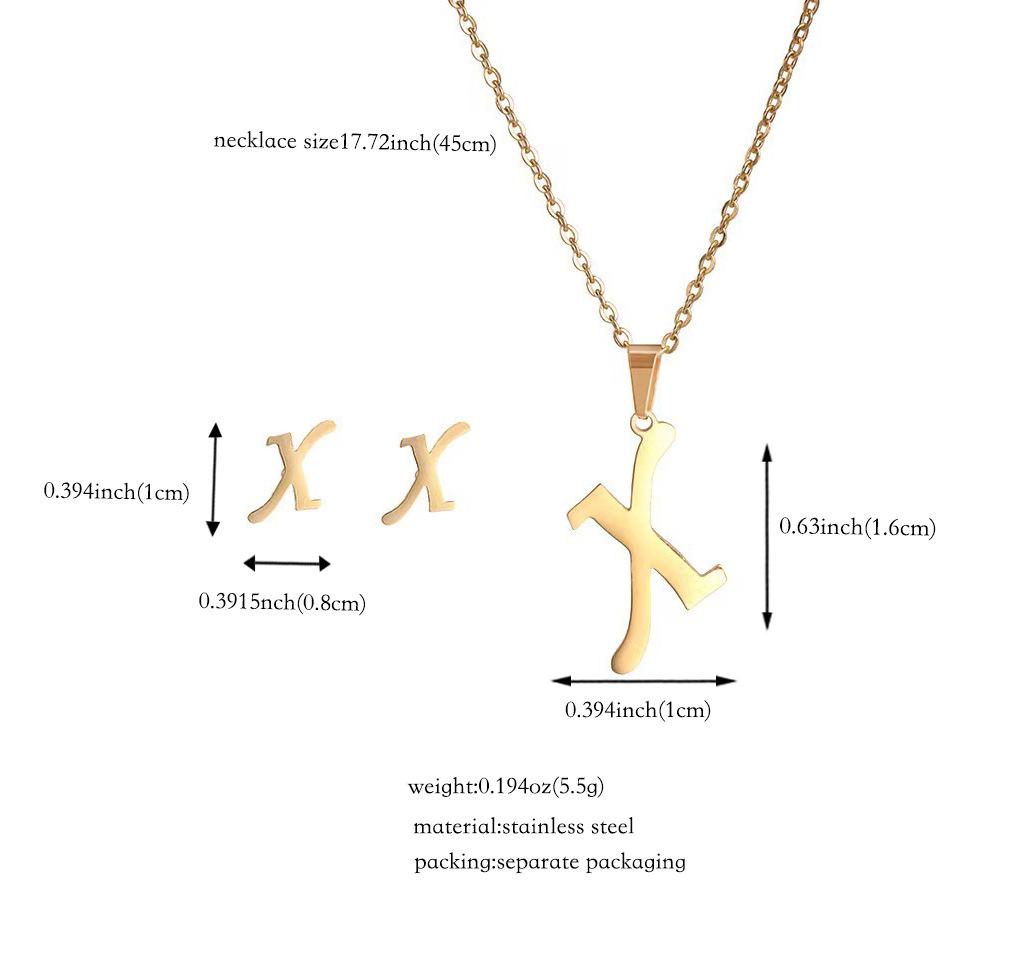 Titanium Steel Jewelry Set: Non-Fading English Letter Necklace & Earrings