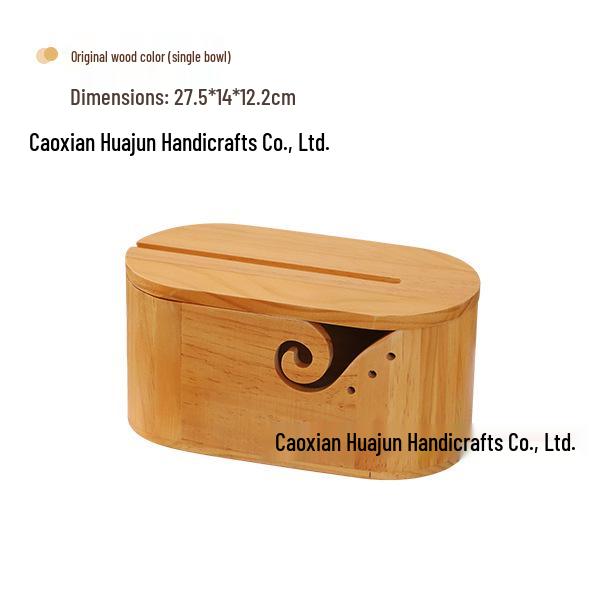 Oval Wooden Wool Bowl with Lid for Knitting and Phone Storage